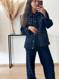 Calças Denim Tachas