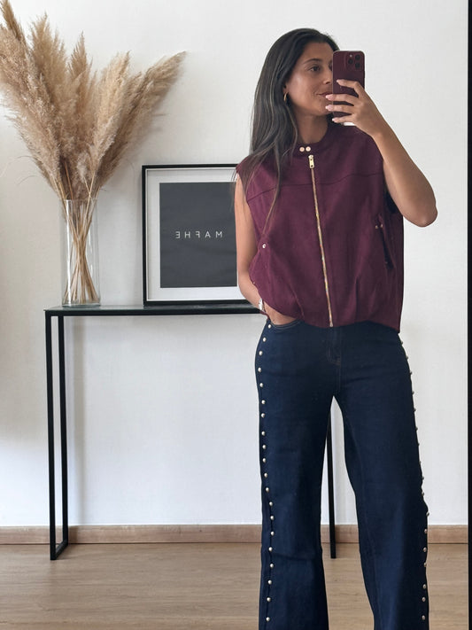 Calças Denim Tachas