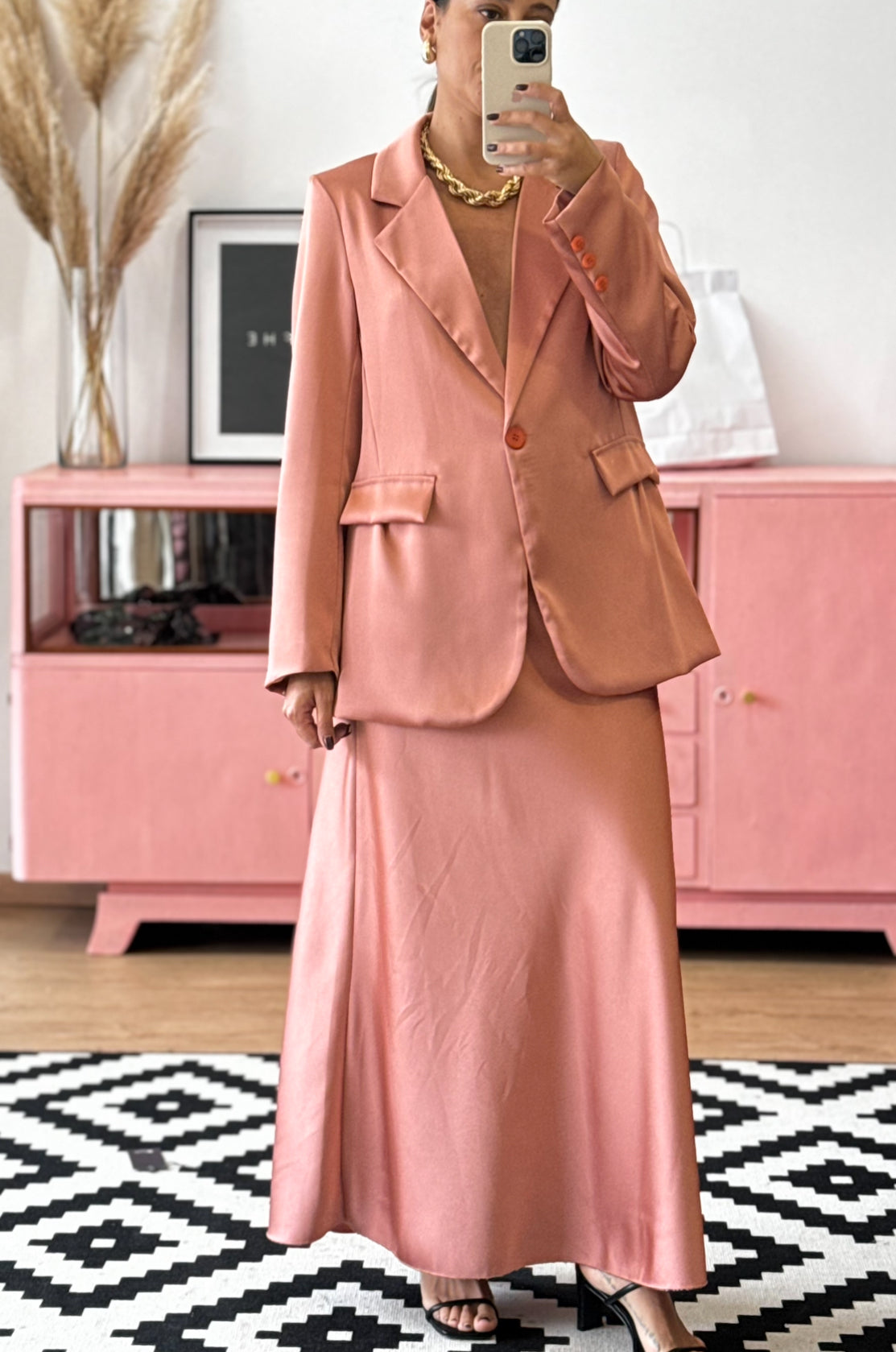 Conjunto fluído acetinado Salmão