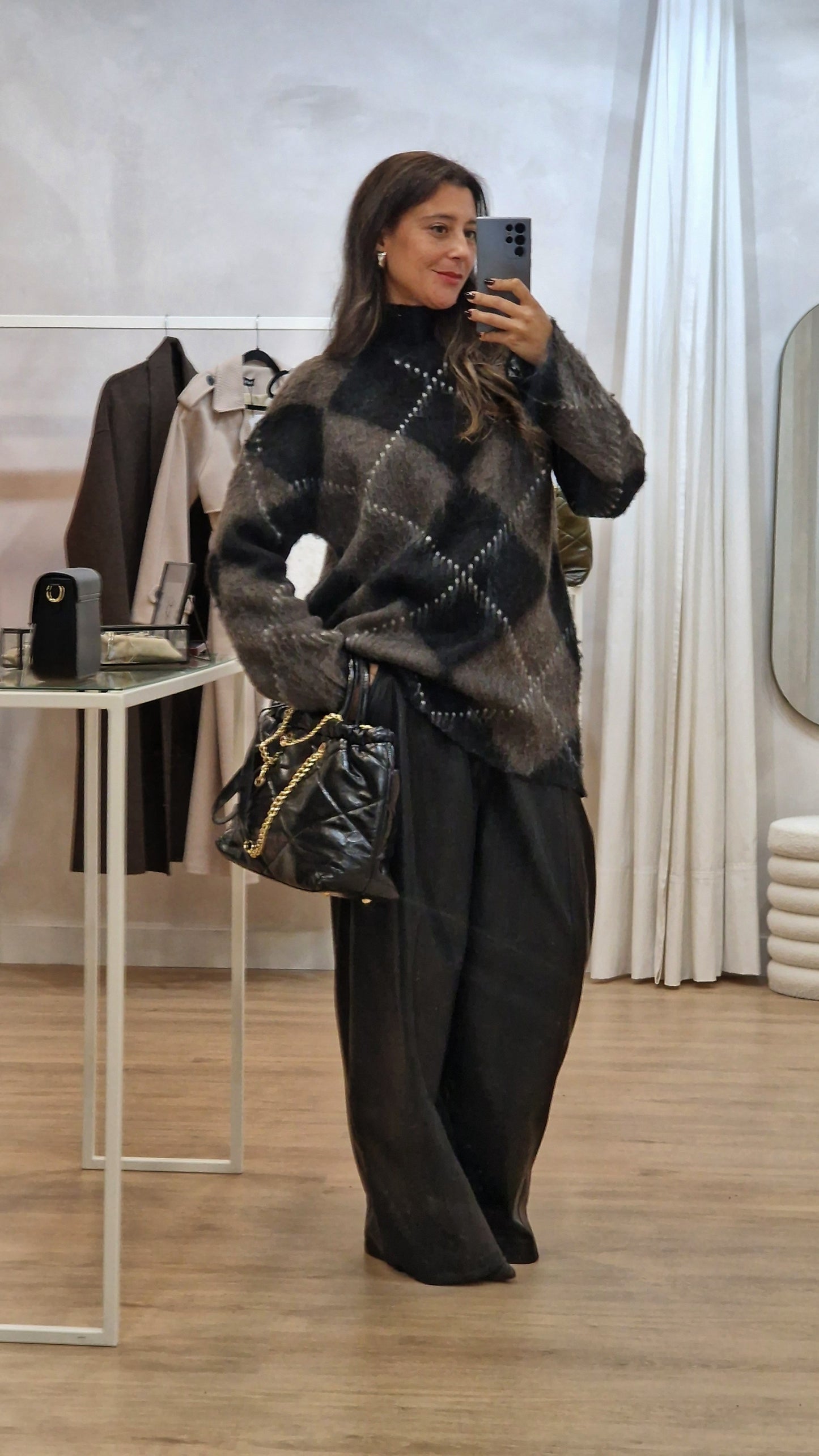 Camisolão Malha Argyle Névoa